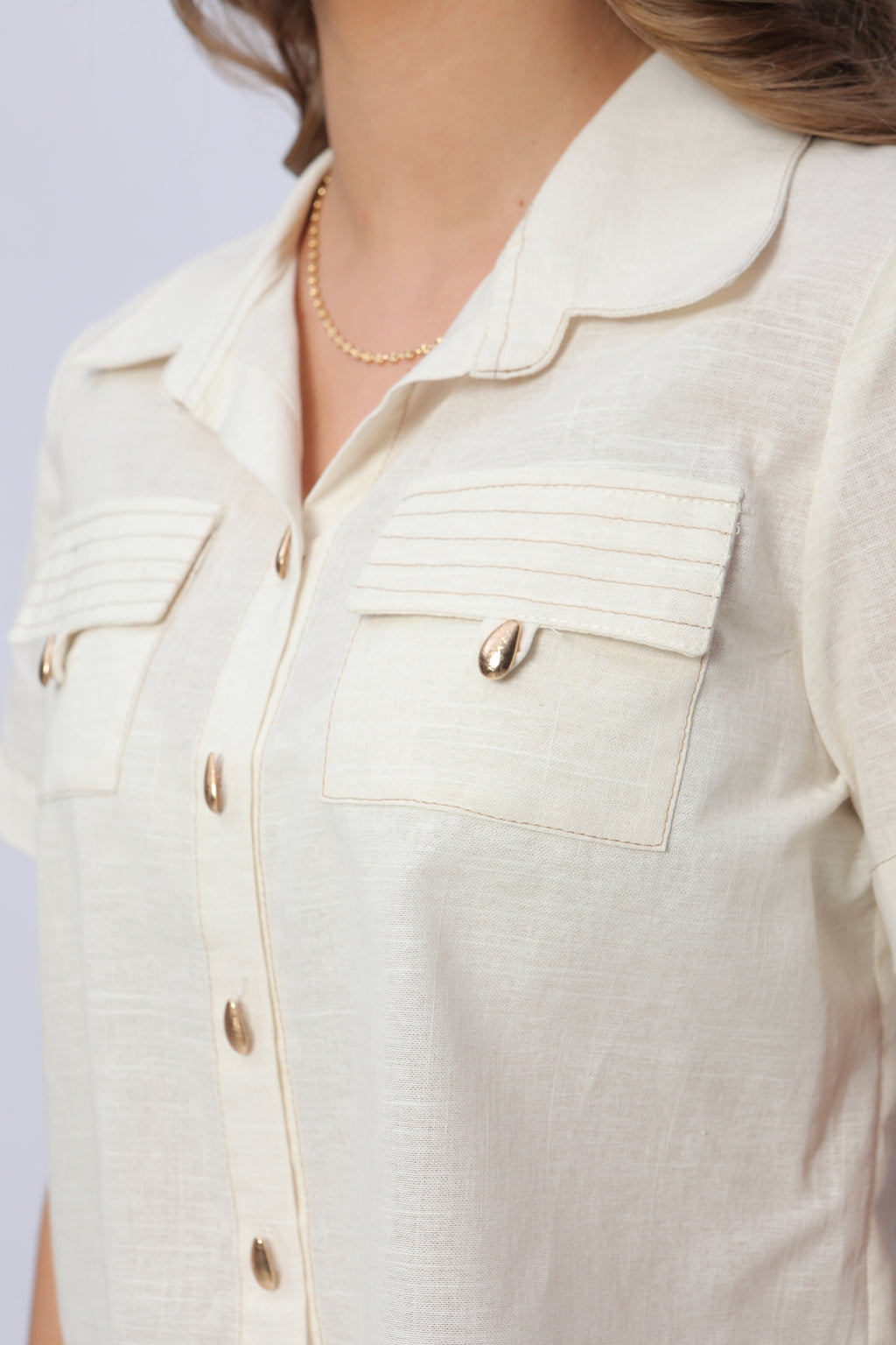 Blusa con Pespuntes Contraste Mujer
